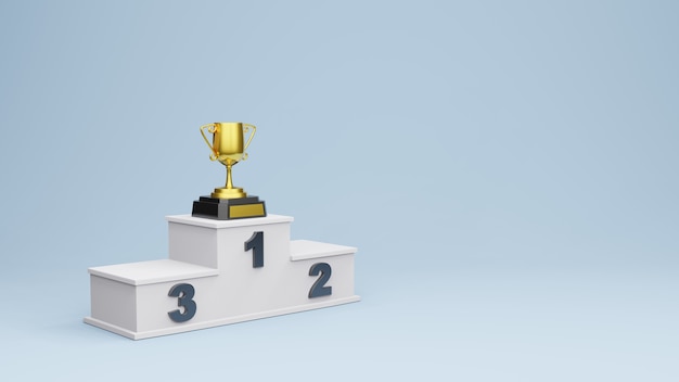 Winnaarspodium met gold trophy cup 3d-rendering