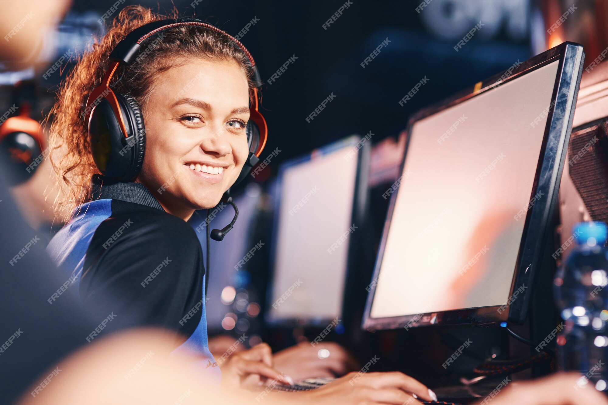 Excited Girl Gamer Sitting at the Table, Playing Online Games Stock Image -  Image of headset, esports: 136171701