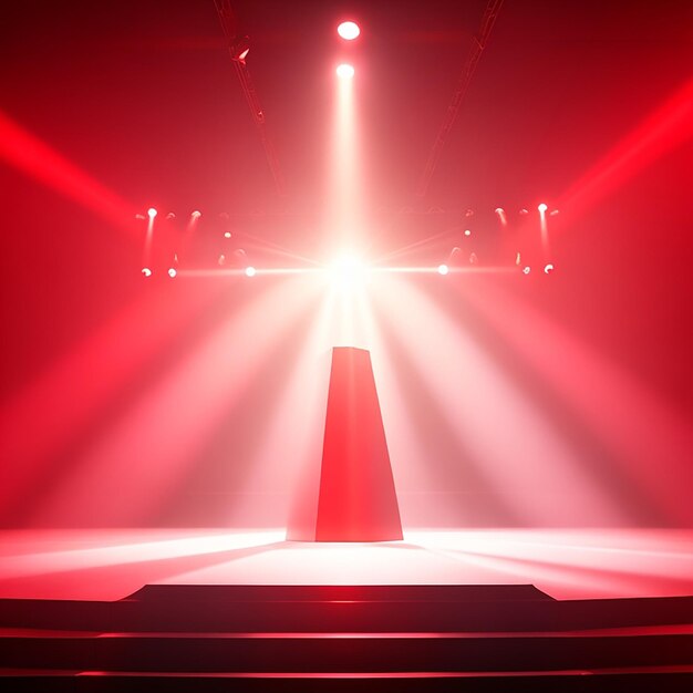 Winner stage podium illuminated by searchlights generated by ai