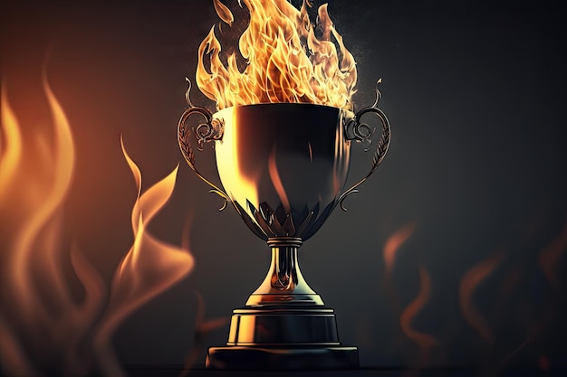 Winner trophy with flames and blurred background ai generative