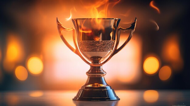 Winner trophy with flames and blurred background generative ai