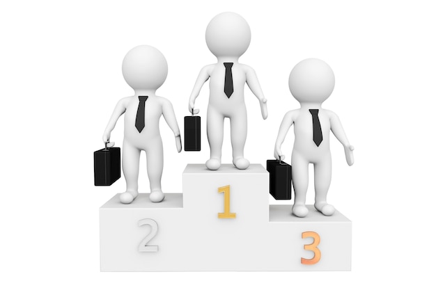 Winners Concept. Businessmans with pedestal on a white background