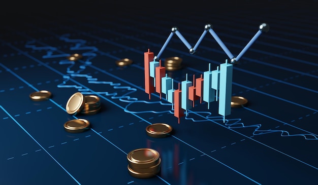 Winstgevend aandelenhandel Concept Candlestick Chart 3D Render