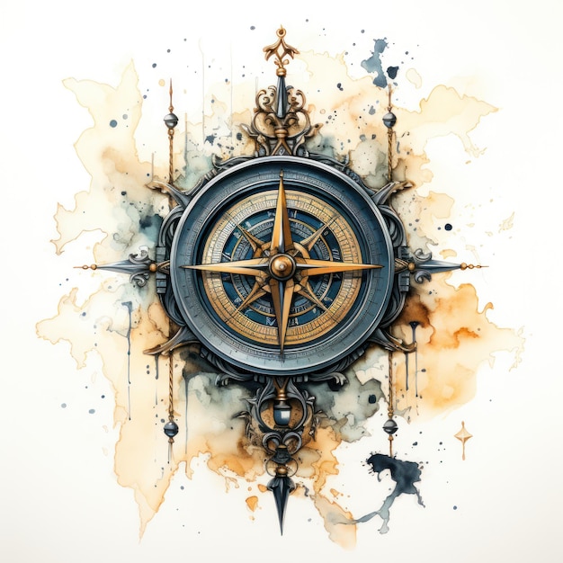 Photo wintage wind rose compass illustration old style watercolor