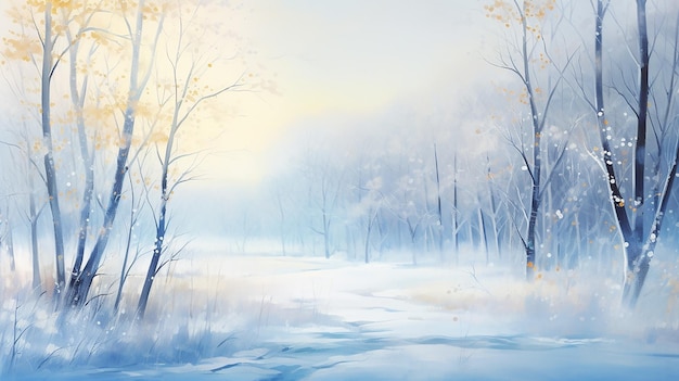 winter abstract landscape sunlight in the winter forest Illustration of snow frost outdoor