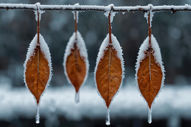 Winter achtergrond met bevroren bladeren die hangen