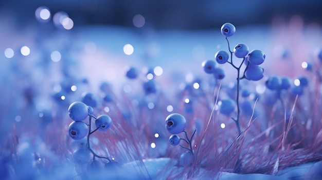 Winter achtergrond met blauwe bessen en sneeuwvlokken