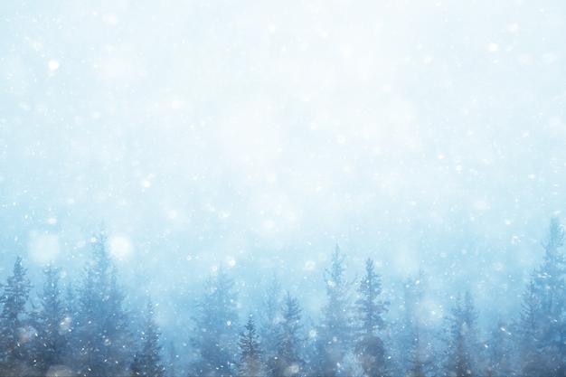 winter achtergrond sneeuwval bomen abstract wazig wit