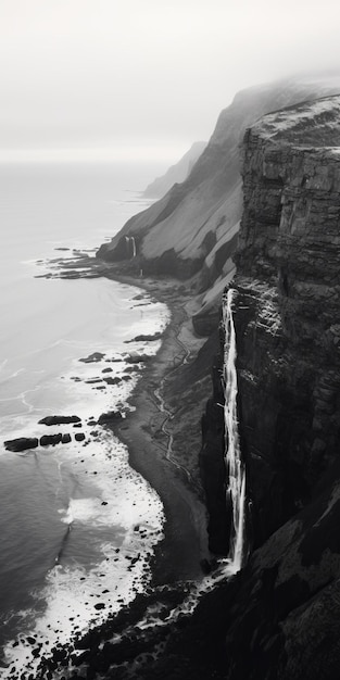 Photo winter aerial photography of canyon and rocky beach in monochrome