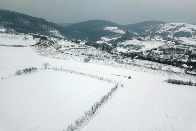Зимний вид с воздуха на небольшую деревню.
