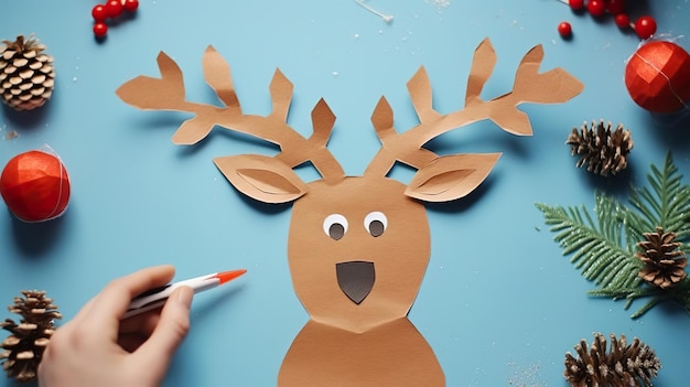 Winter ambachten voor kinderen van natuurlijke materialen en papier decoratie rendier Children39s kunstproject DIY concept Handgemaakte makkelijke papier ambachten voor kinders