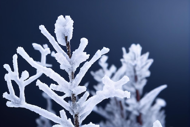 雪の中の冬の背景のモミの枝