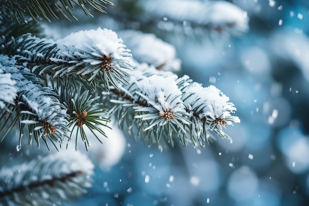 冬の背景に雪でいっぱいの枝を持つモミの木