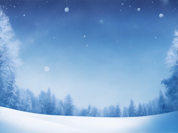 冬の背景フレームの森と雪の水平写真の雪粒