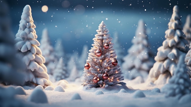 Фото Зимний фон счастливого рождества и счастливого нового года открытка с кописпейс рождественский пейзаж елки