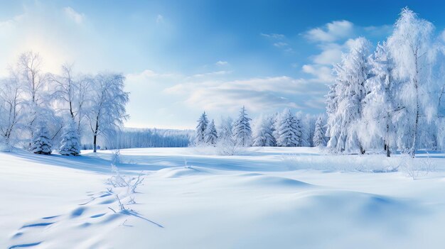 晴れた日に雪で覆われた冬の背景の木