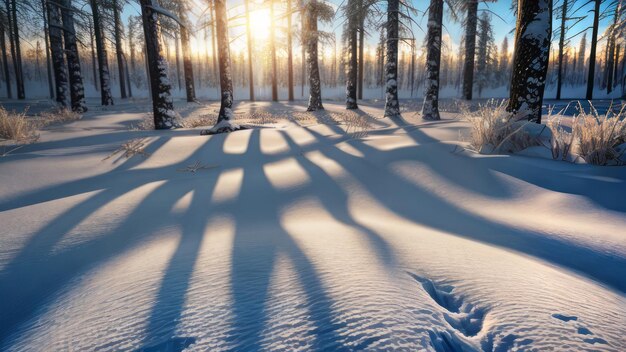 winter background of snow and frost with landscape of forest