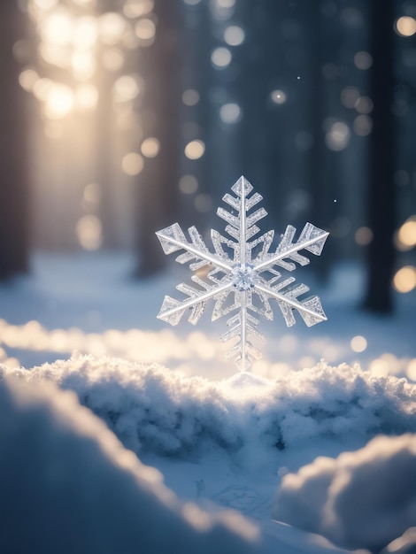 冬の背景 雪の上の雪花