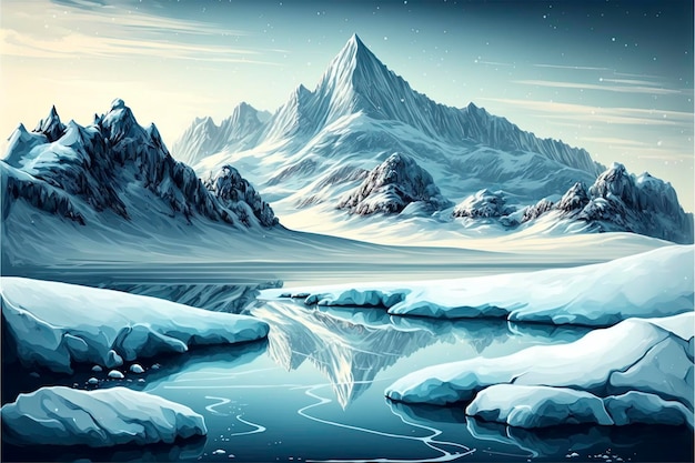 Winter background winter mountains landscape with ice and hills beautiful ice background