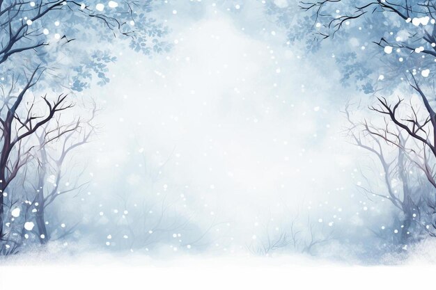 写真 冬の背景には木と雪花が描かれています