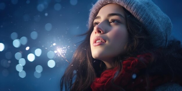 Winter background with beaufiful girl