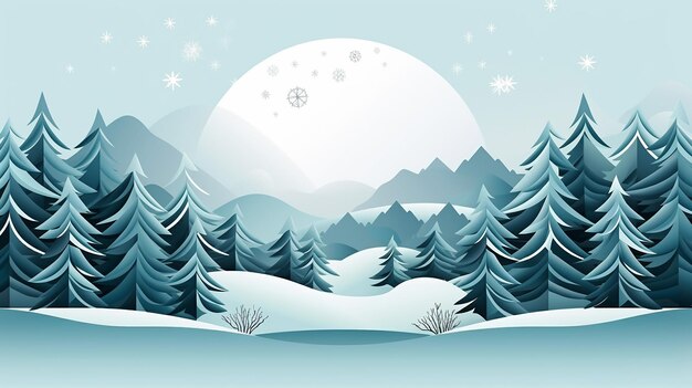 Winter background with elements such as snow mountain and half moon in papercut style generative AI