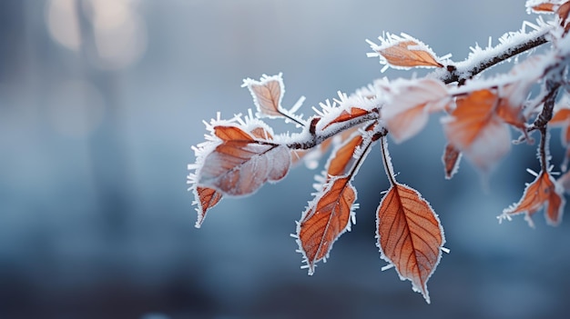 winter background with frozen leaves hanging