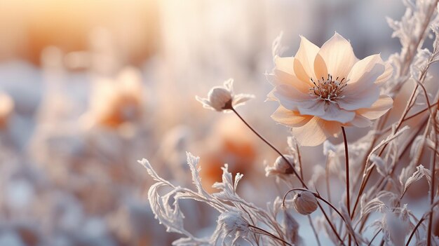 Winter Background with Realistic Flowers and Winter Color Palette