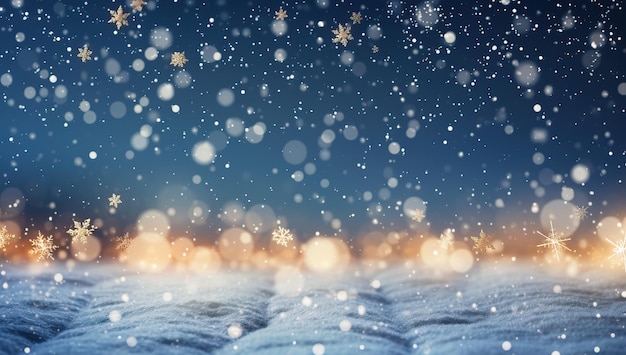 Winter background with snowflakes and blurred bokeh lights