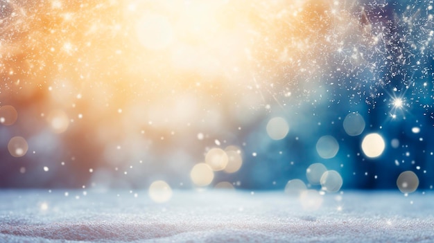 Winter background with snowflakes and bokeh lights Abstract winter background