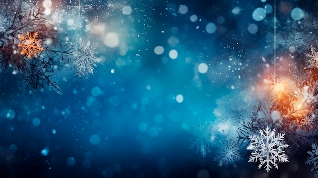 Winter background with snowflakes and bokeh lights Christmas background Copy space for text Copy space Space for text Generative AI