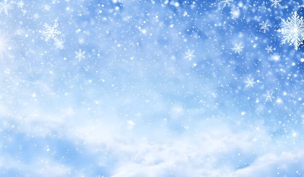 Winter background with snowflakes and bokeh lights Christmas background