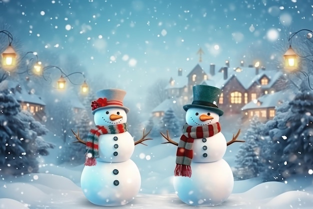 Зимний фон со снежниками в рождественском пейзаже