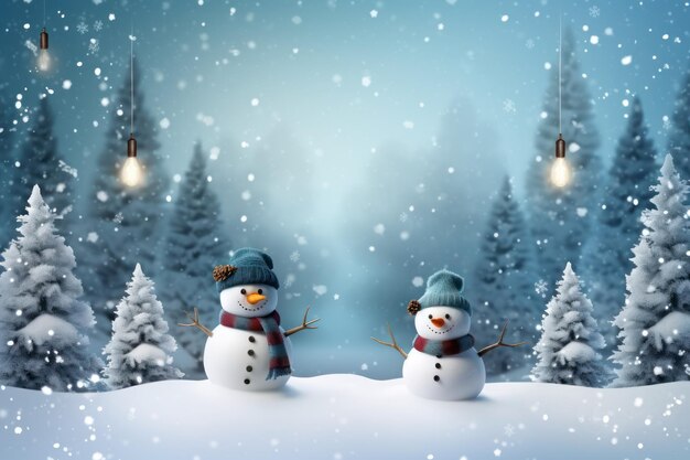 Зимний фон со снеговиками в рождественском пейзаже