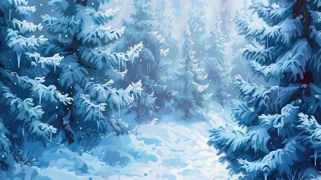Зимний фон с заснеженной елей