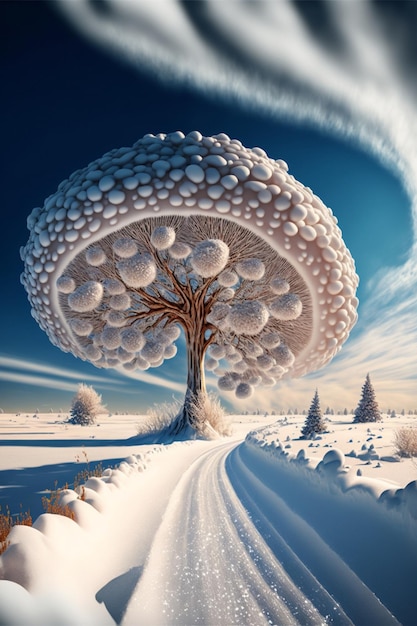 Winter beautiful snow scene of the sun Generative Ai