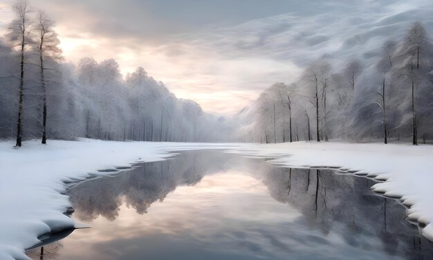 Foto la bellezza invernale si riflette nel tranquillo paesaggio coperto di neve