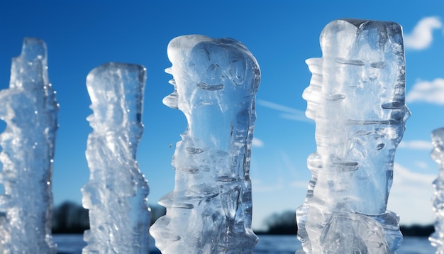 Winter bevroren sculptuur weerspiegelt de schoonheid van de natuur ijs gegenereerd door kunstmatige intelligentie
