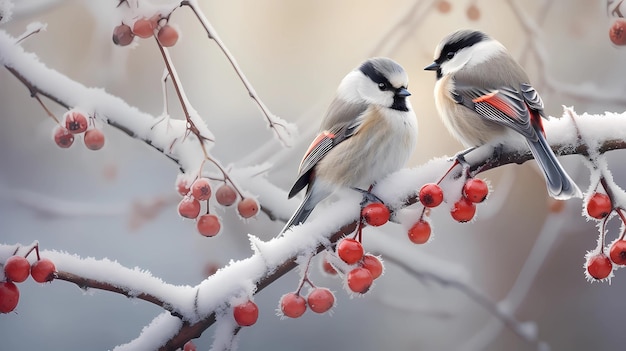 寒い枝に座っている冬の鳥