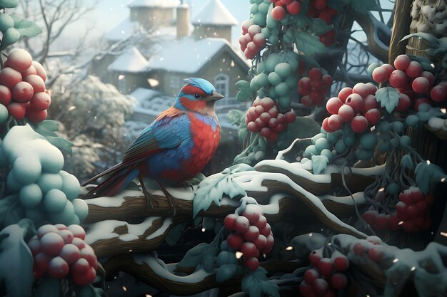 Winter birds in snow