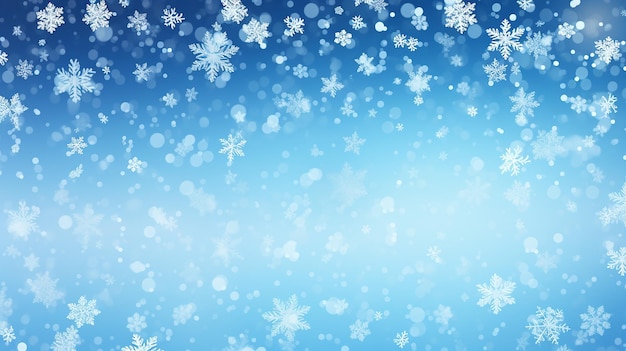 winter blue background with falling snow Christmas background in white and blue