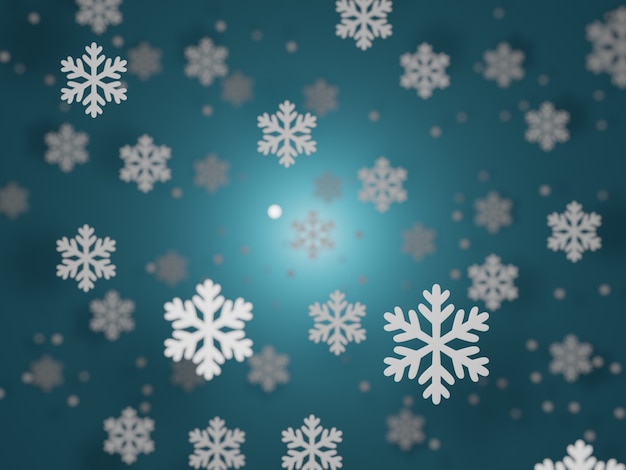 Зимний синий фон со снежинками, 3d-рендеринг