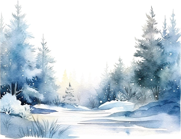 Winter bos aquarel geïsoleerd op wit