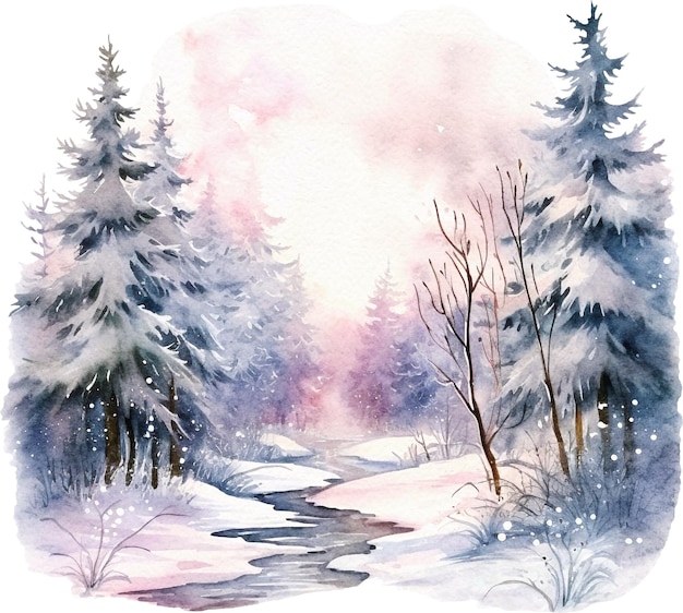 Winter bos aquarel geïsoleerd op wit