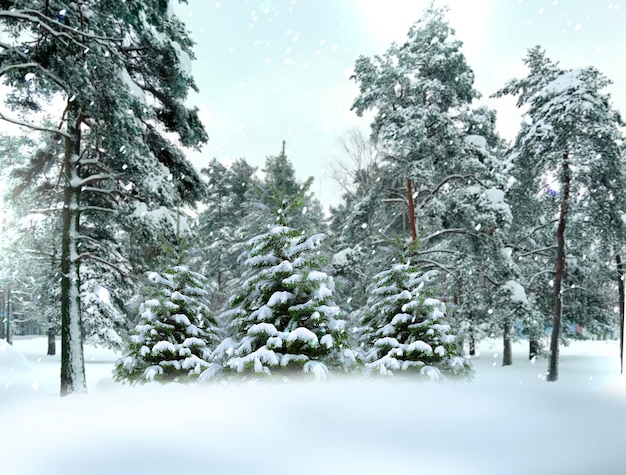 winter bos pijnbomen gedekt door sneeuw Kerst achtergrond