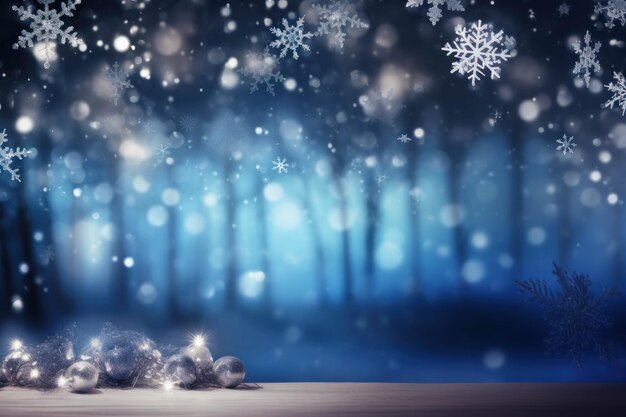 Winter bright background Christmas wallpaper with decoration and snowflakes