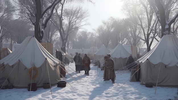 Winter camp of a medieval army Generative AI