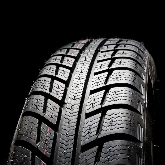 Winter Car tires wheel profile structure on black background