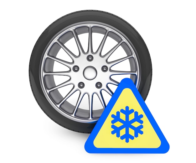 Winter Car Wheel Tire with snowflake sign on a white background