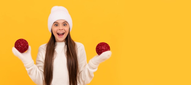 Winter child isolated portrait happy childhood teen girl on xmas holiday merry christmas happy new year Banner of christmas child girl studio kid winter portrait with copy space